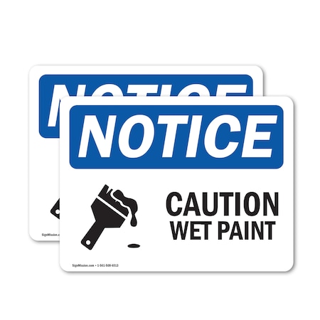Signmission Caution Wet Paint Sign With Symbol, 14 in W x Rectangle, Vinyl Decal OS-2PACK-NS-D-1014-L-10524